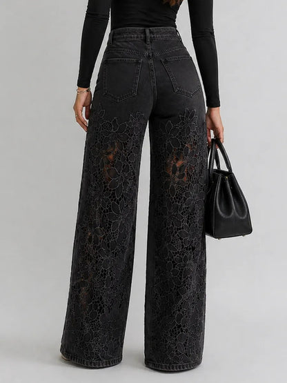 Kaliora - Floral Lace Wide Leg Jeans