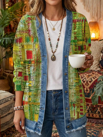 Ethnicity Geometry Texture Women's Art Print Casual Long Sleeve Shirt Coat