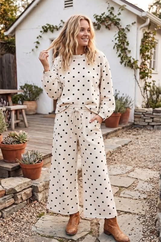Polka Dot Scuba 2PC Lounge SET Cream