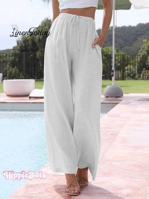 Women's Solid Color Loose Elegant Casual Simple Cotton And Linen Pants