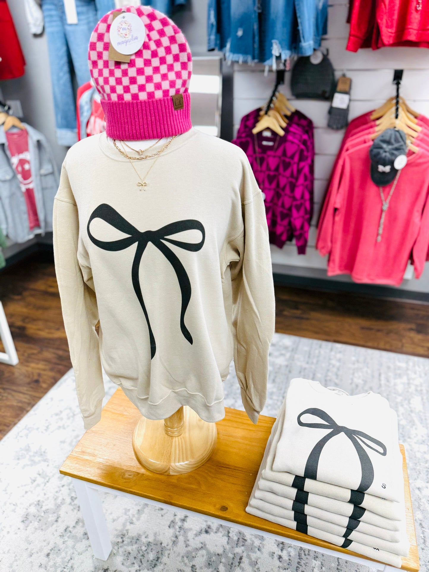 Beige Bow Coquette Premium Sweatshirt