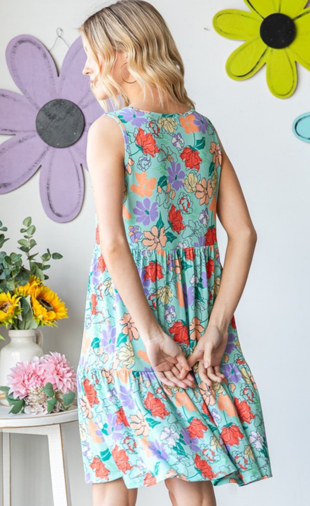 Mint Floral Tiered Ruffle Sun Dress