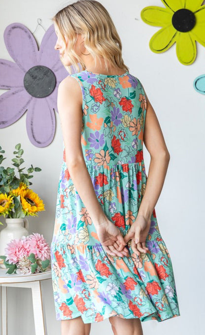 Mint Floral Tiered Ruffle Sun Dress