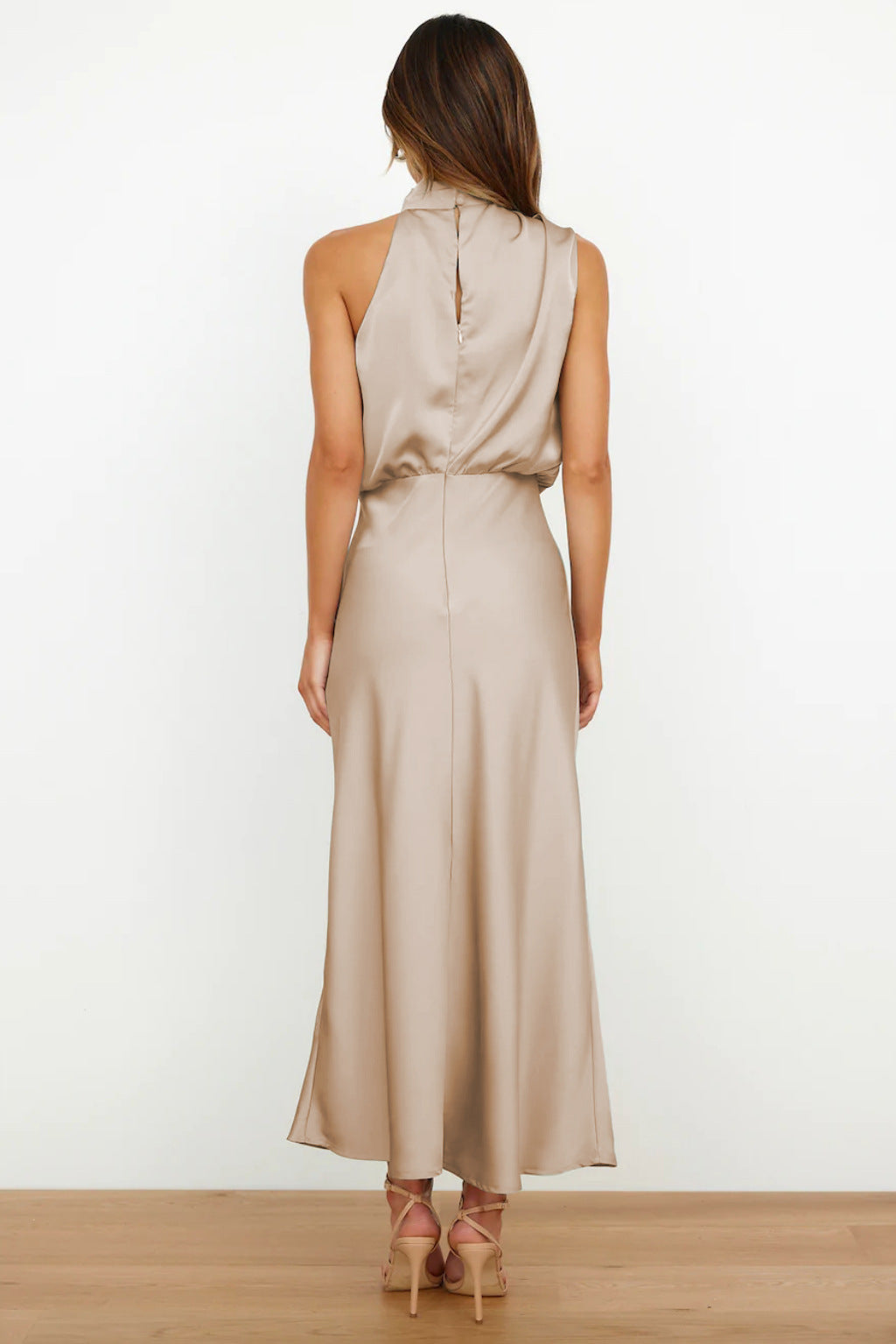 Melira - Regal High-Collar Maxi Dress