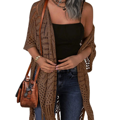 🥳2026 HOT SALE🥳💞50K+ SOLD!🌸☀️ 50% OFF! Oversized Knit Cardigan – Lightweight crochet tassel kimono for spring & summer. Breathable viscose‑nylon blend – no itch, no cling – layer over anything! 🧶✨