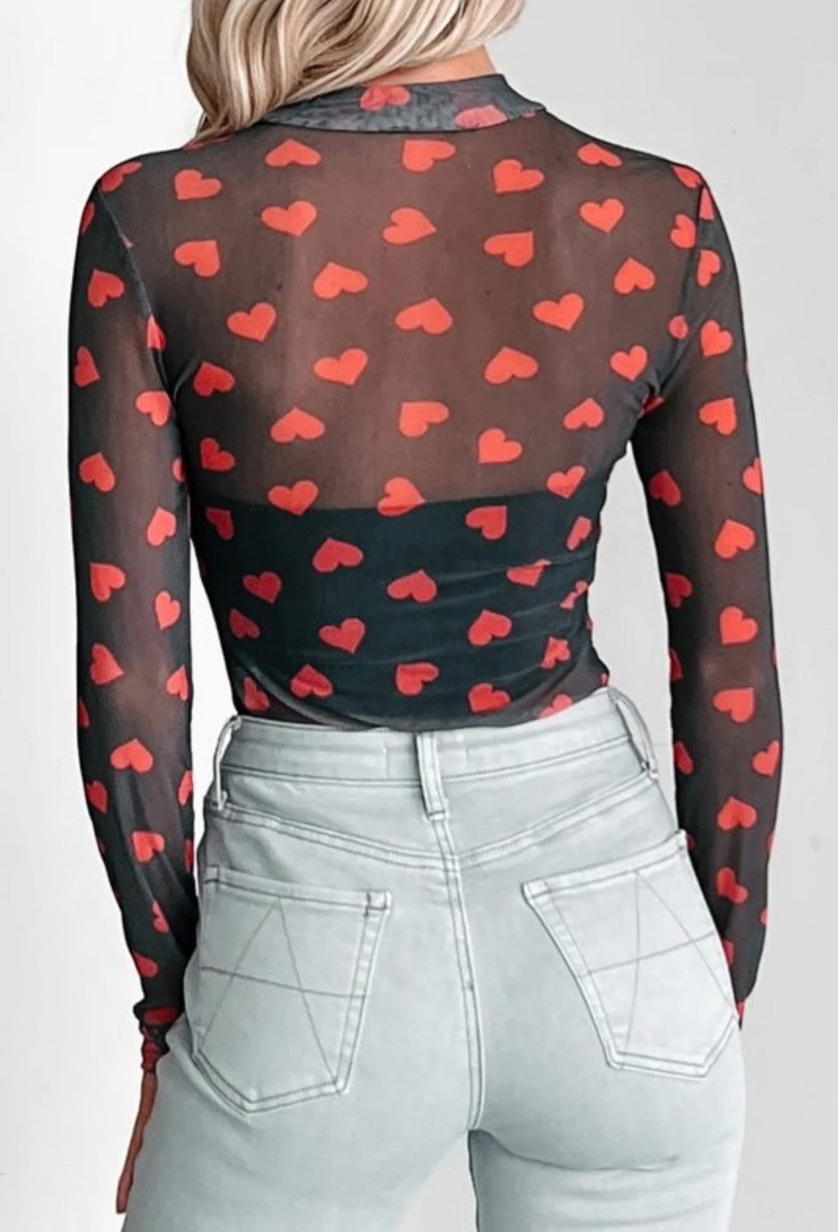 Black & Red Heart Mesh Top