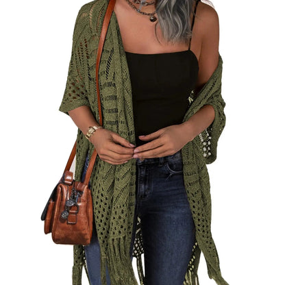 🥳2026 HOT SALE🥳💞50K+ SOLD!🌸☀️ 50% OFF! Oversized Knit Cardigan – Lightweight crochet tassel kimono for spring & summer. Breathable viscose‑nylon blend – no itch, no cling – layer over anything! 🧶✨