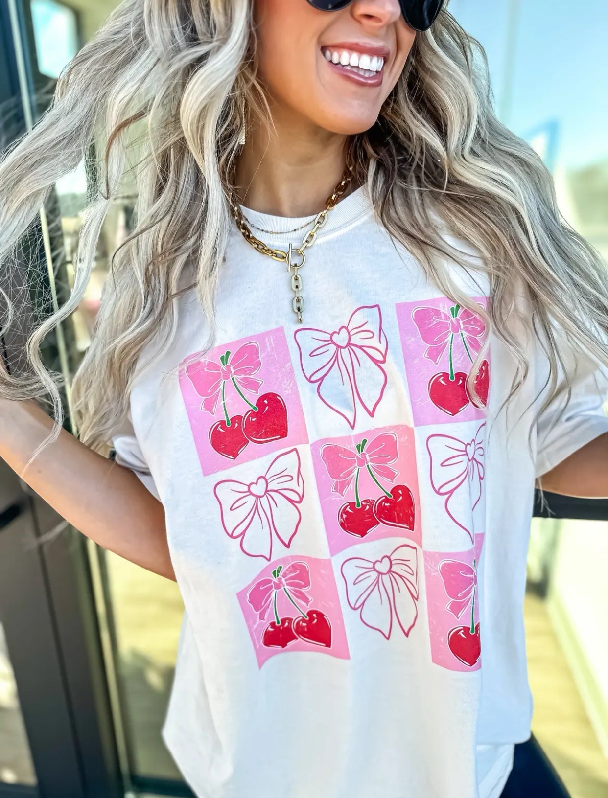 Comfort Colors Cherry Hearts & Bows Tee