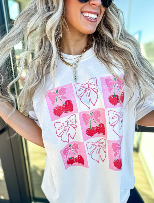 Comfort Colors Cherry Hearts & Bows Tee