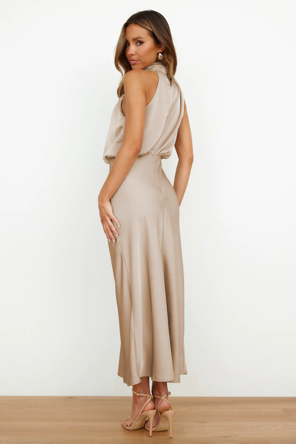 Melira - Regal High-Collar Maxi Dress