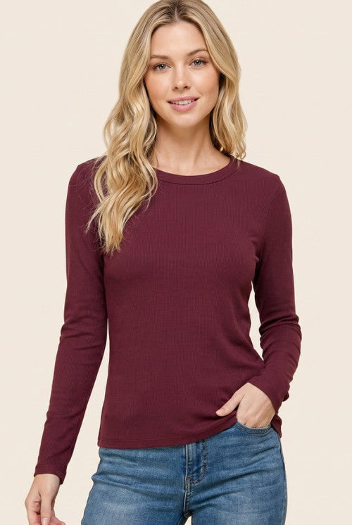 Basic Ribbed Layering Tee Burgundy