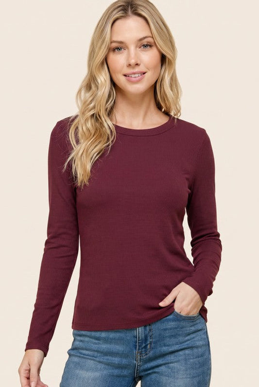 Basic Ribbed Layering Tee Burgundy