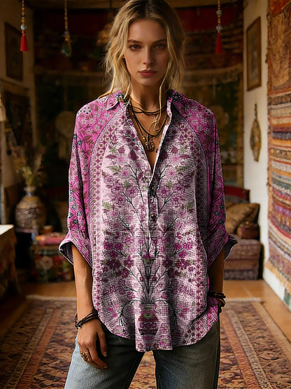 Women's Vintage Ethnic Floral Pattern Art Print Casual Long-sleeve Shirt