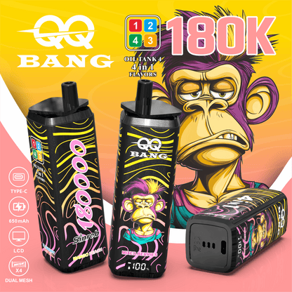 QQ Bang 180000 180K Puffs 4 In 1 Flavors LCD Display Rechargeable Disposable Vape