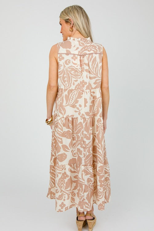 UMGEE Two Tone Floral Midi Dress Latte