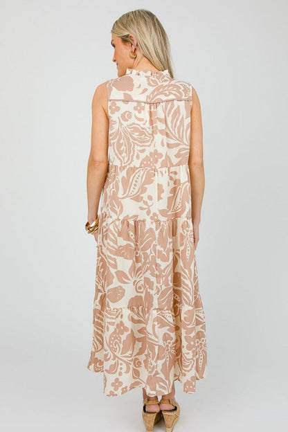 UMGEE Two Tone Floral Midi Dress Latte
