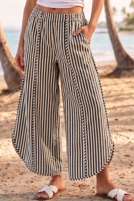 Black Stripe Tulip Hem Pant
