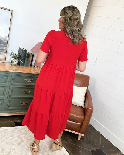 Adeline Red Ruffle Tiered Maxi Dress