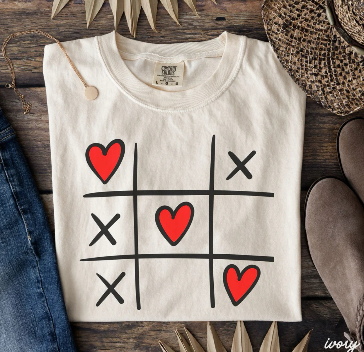 Comfort Colors Tic Tac Toe Hearts Tee