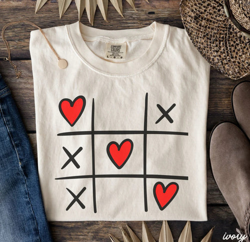 Comfort Colors Tic Tac Toe Hearts Tee