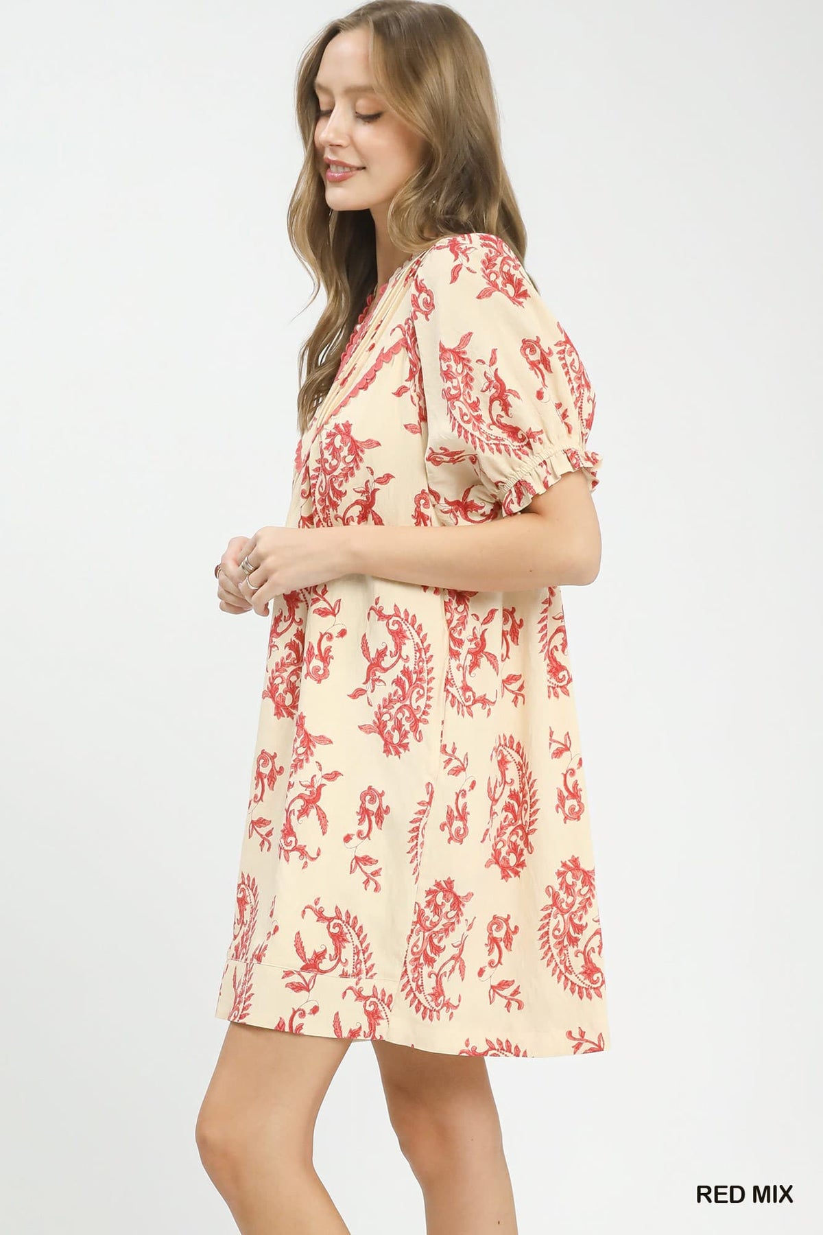 UMGEE Paisley Scallop Trim Dress Red Mix