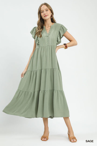 UMGEE Ruffle Sleeve Midi Dress Sage