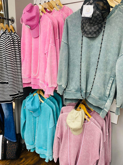 Acid Wash Fleece Sweatshirt Hot Pink