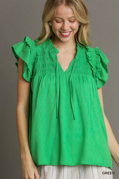 UMGEE Ruffle Sleeve Top Green