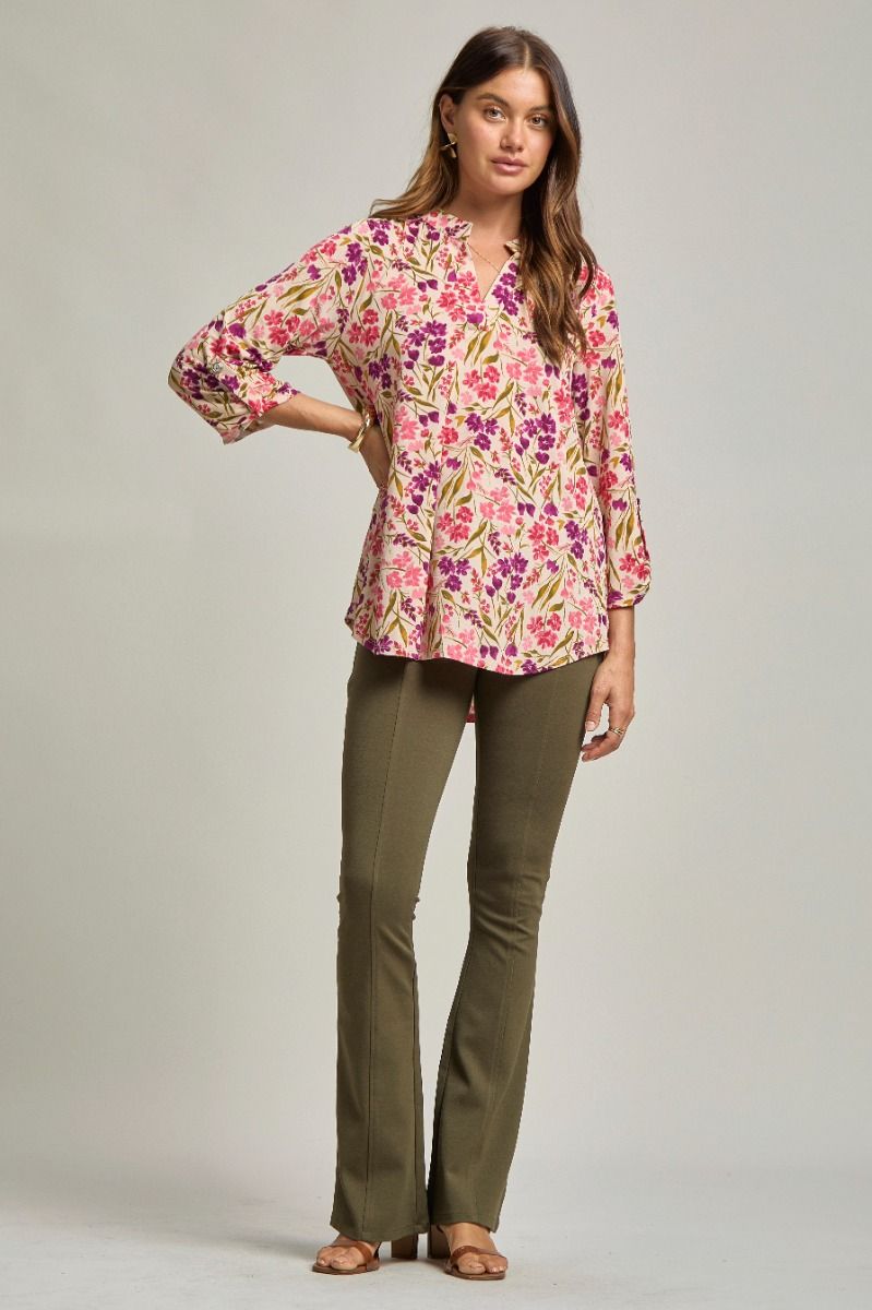 Lizzy Top Taupe Multi Floral Mix