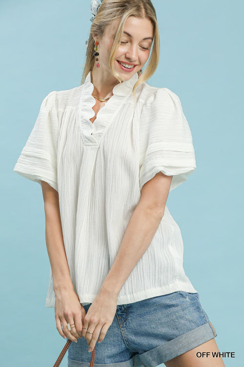 UMGEE Bubble Sleeve Top Off White