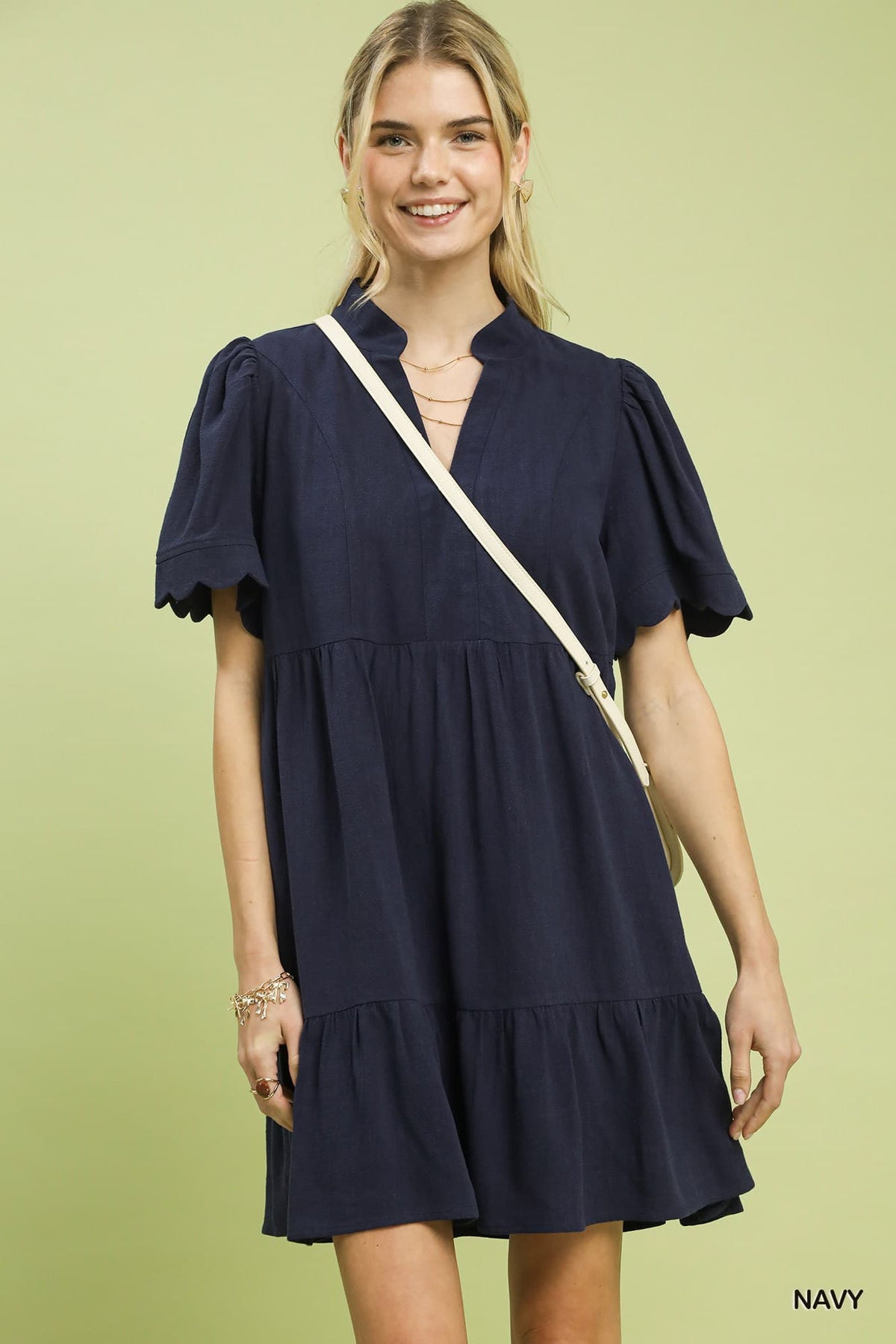 UMGEE Scallop Sleeve Babydoll Dress Navy
