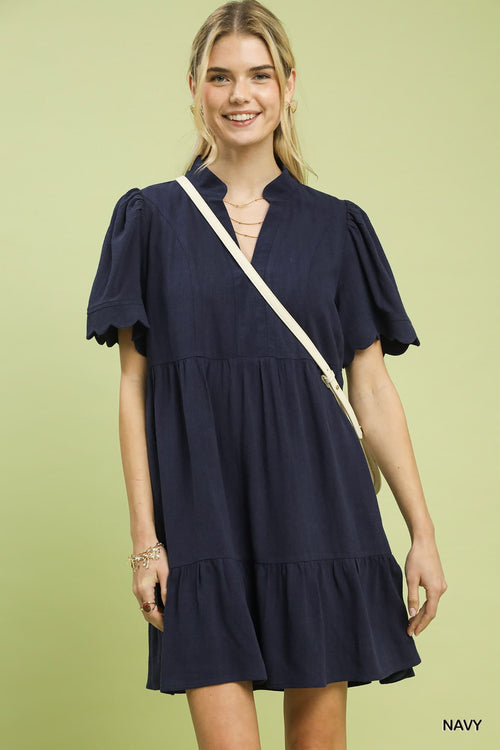 UMGEE Scallop Sleeve Babydoll Dress Navy