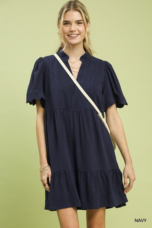 UMGEE Scallop Sleeve Babydoll Dress Navy