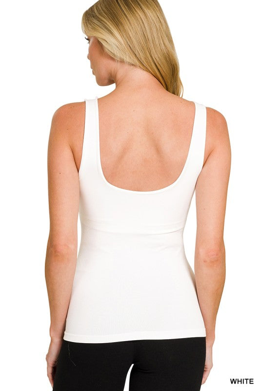 Seamless Built In Bra Tank White