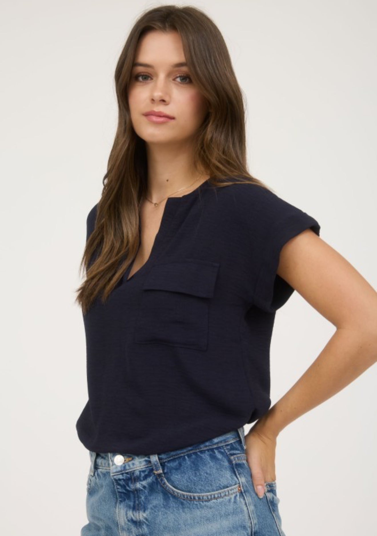 Solid Back Button Top Dark Blue
