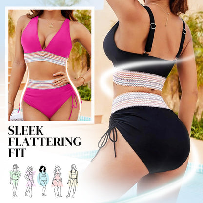 🔥 Hot Sale! High Waisted Tummy Control Bikini Set 🌴 Color Block Summer Swimwear ✨ Flattering & Trendy