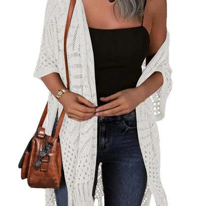 🥳2026 HOT SALE🥳💞50K+ SOLD!🌸☀️ 50% OFF! Oversized Knit Cardigan – Lightweight crochet tassel kimono for spring & summer. Breathable viscose‑nylon blend – no itch, no cling – layer over anything! 🧶✨