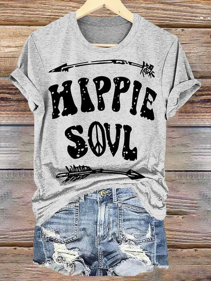 Letter Short Sleeve Crew Neck Boho Dress