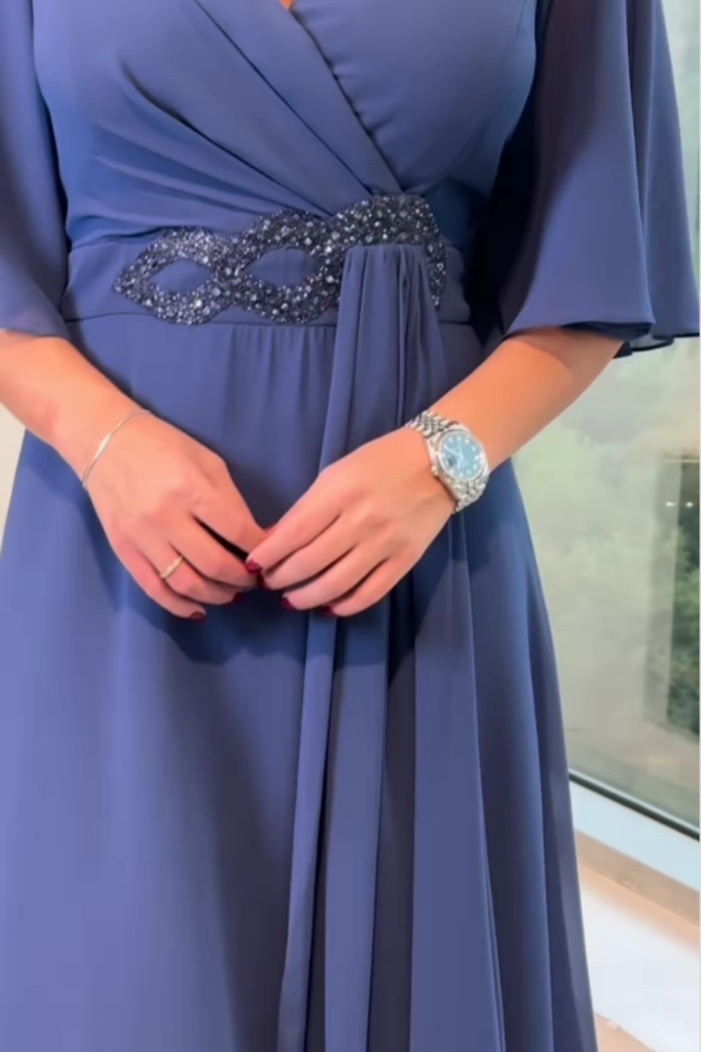 Celinette - Crystal Waist Chiffon Maxi Dress