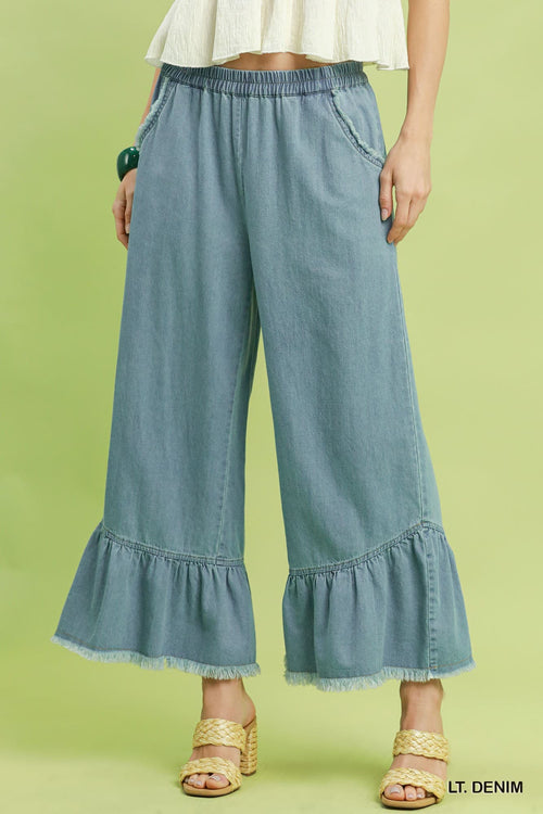 UMGEE Denim Ruffle Wide Leg Pant
