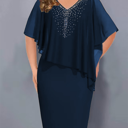Lirienne - Premium Rhinestone V-Neck Midi Dress