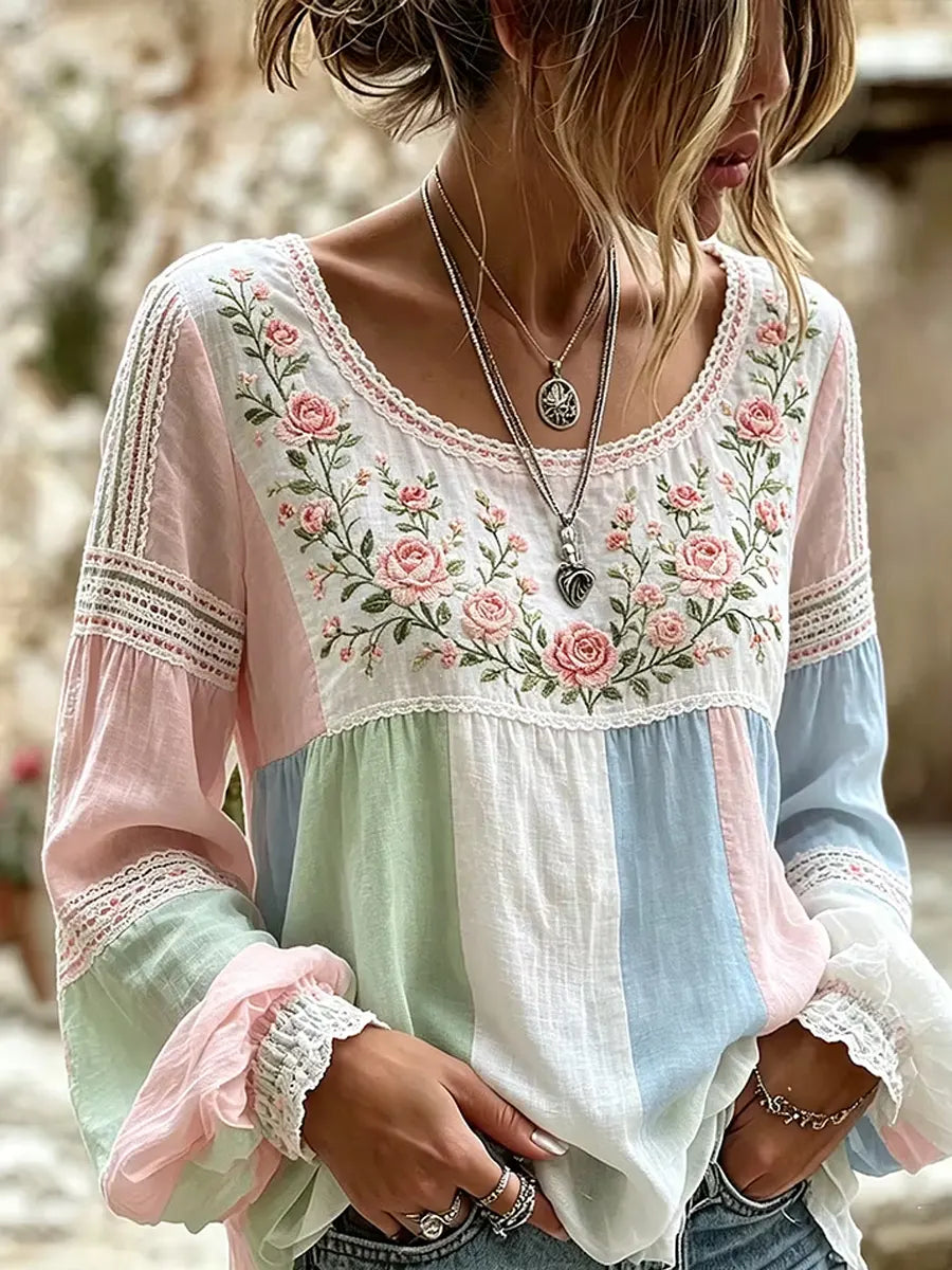 Tressalia - Embroidered Linen Blouse