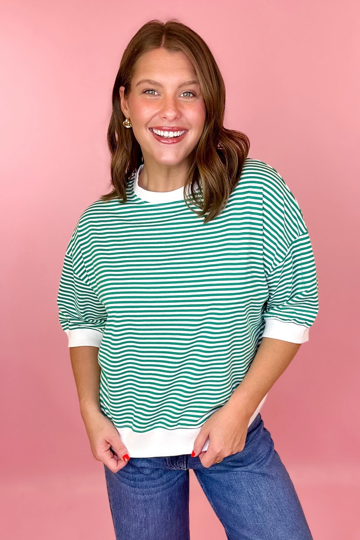 Stripe Contrast Top Green