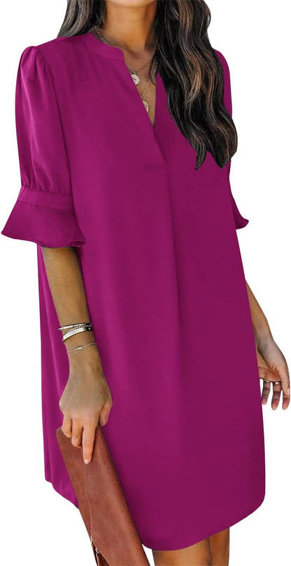 Summer Dresses for Women V Neck Ruffle Short Sleeve Shift Dress