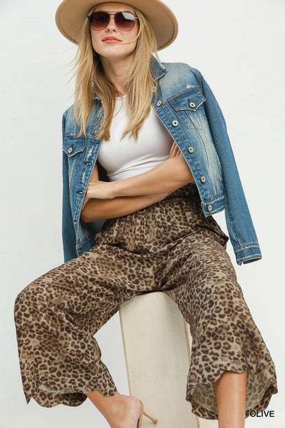 UMGEE Leopard Wide Leg Pant Olive Mix