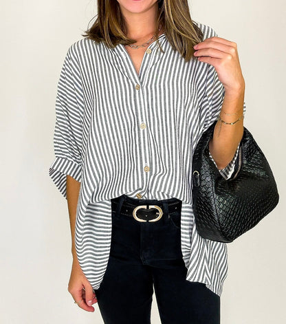 Lucky Stripes Oversized Button Up Black Stripe
