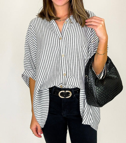 Lucky Stripes Oversized Button Up Black Stripe