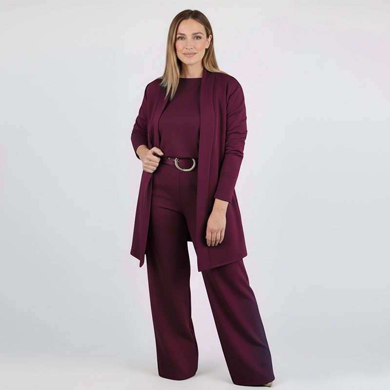 New Arrival✨3-Piece Set with Short Sleeve Top, Wide-Leg Pants & Long Cardigan – Effortless Layered Style