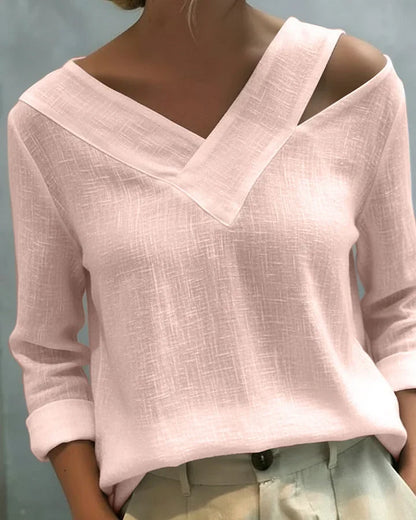 Calira - Soft-Touch V-Neck Off-Shoulder Top