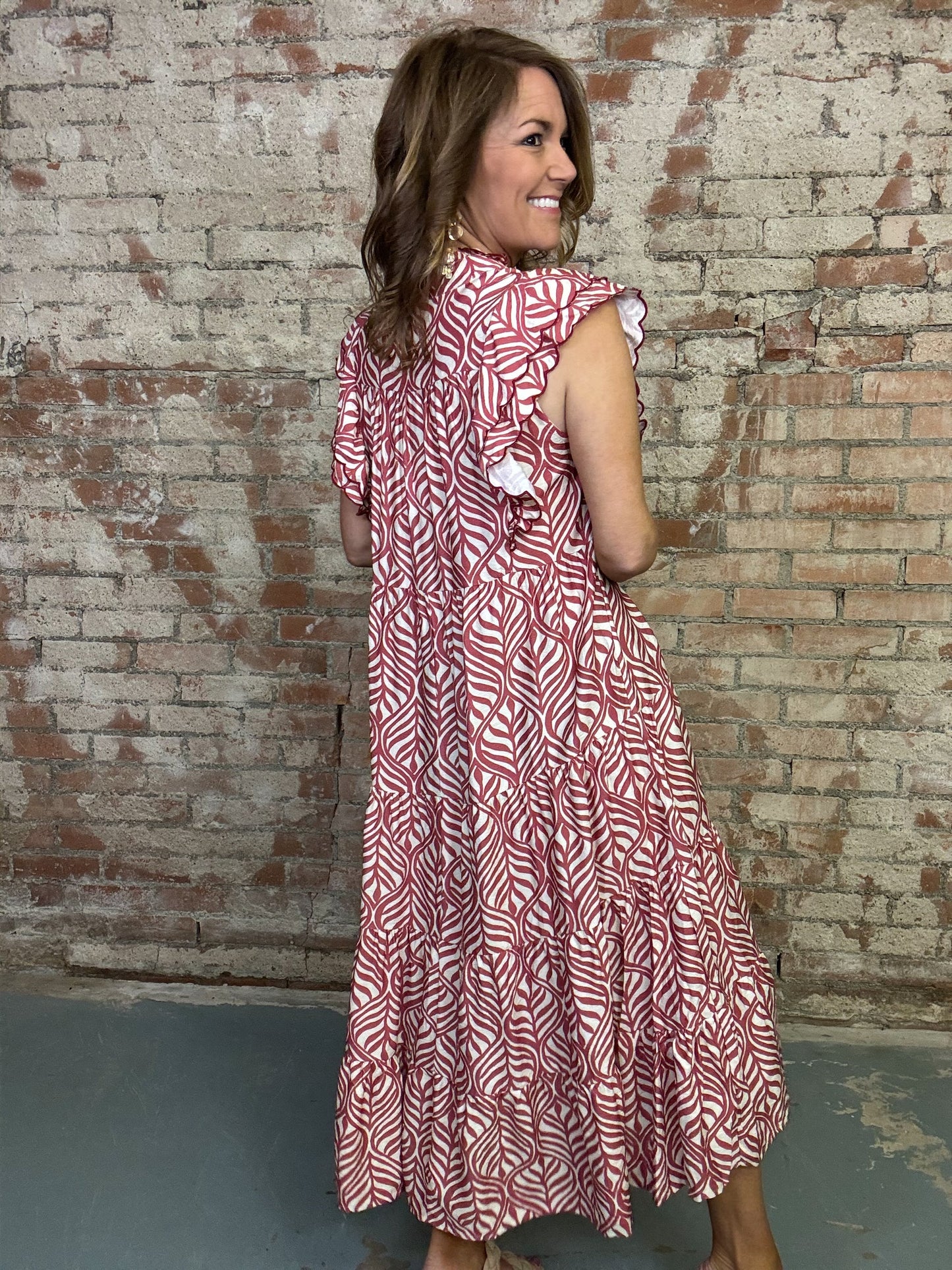 UMGEE Leaf Print Abstract Dress Rose